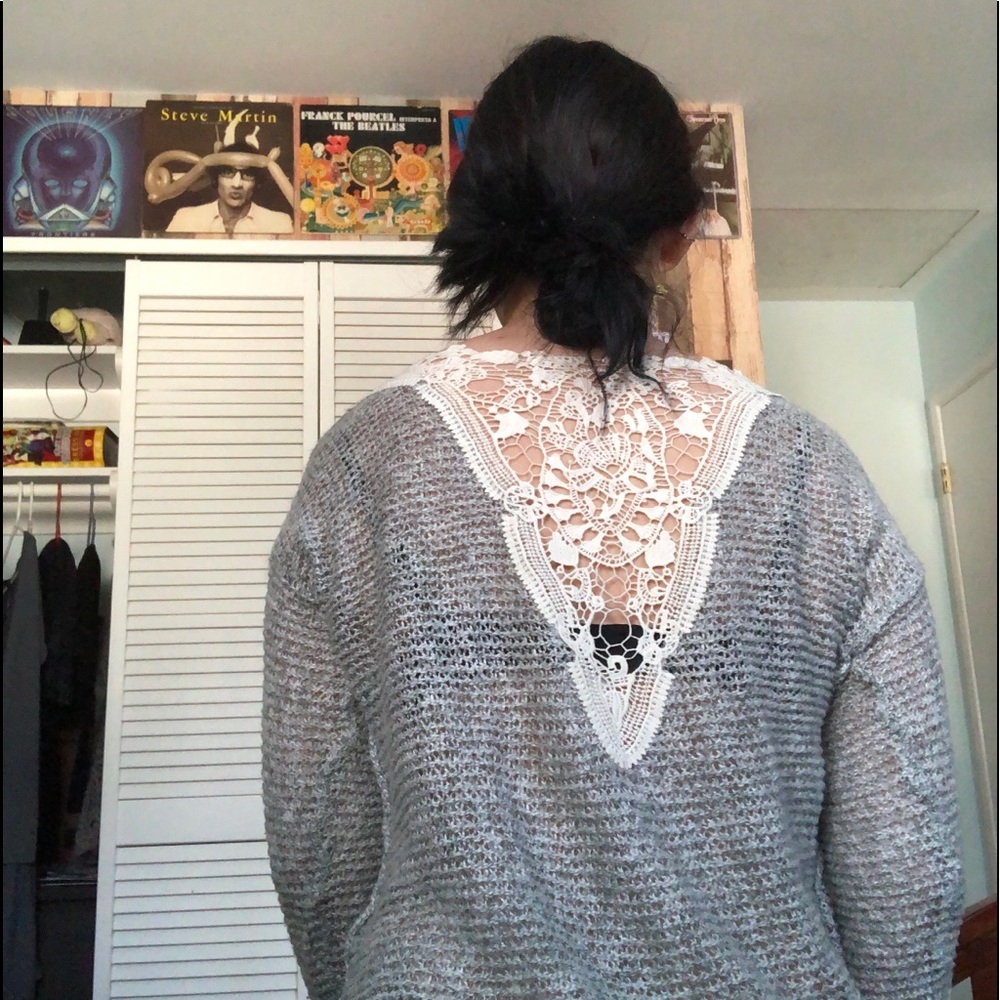 knitted sweater w lace back